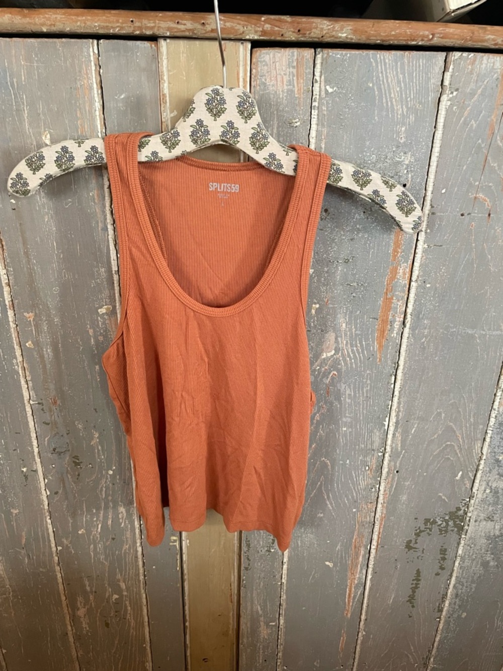 Splits59 Ribbed Tank Top in Rust Orange